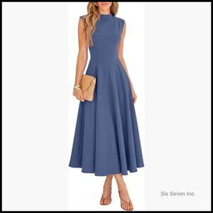 Mock Neck Sleeveless High Waist Flowy A-Line Maxi Cocktail Dress
